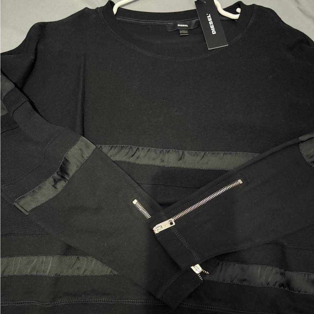 Diesel Women's Black Sweater with Zipper and Mesh Details